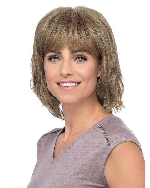 Blonde Monofilament 12" With Bangs Convenient Synthetic Wigs