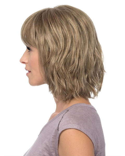 Blonde Monofilament 12" With Bangs Convenient Synthetic Wigs