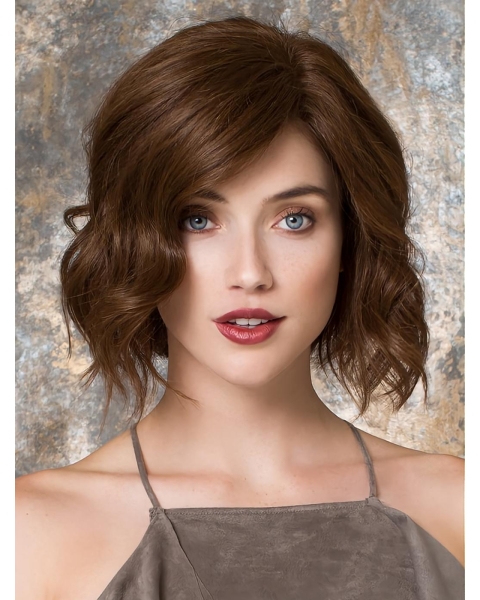 Trendy Brown 10" Wavy Human Hair Wigs 