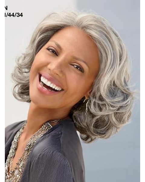 Grey Lady Chin Length Wavy Good-looking Human Wigs