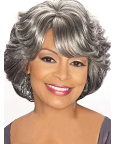 Dip Grey Lady With Bangs Chin Length Human Wigs