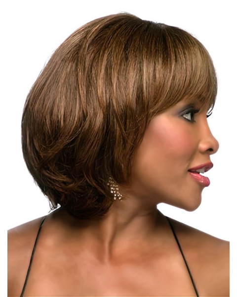 Durable Brown Wavy Chin Length African American Wigs