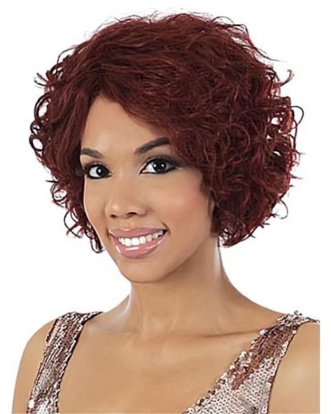 Preferential Red Wavy Chin Length African American Wigs