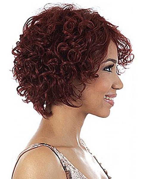 Preferential Red Wavy Chin Length African American Wigs