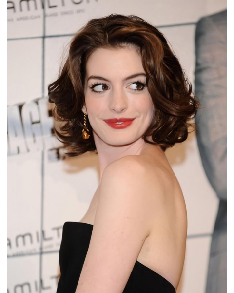 Designed Auburn Wavy Chin Length Anne Hathaway Wigs