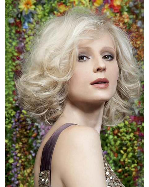 Young Fashion Platinum Blonde Wavy Elegent Full Lace Synthetic Wigs