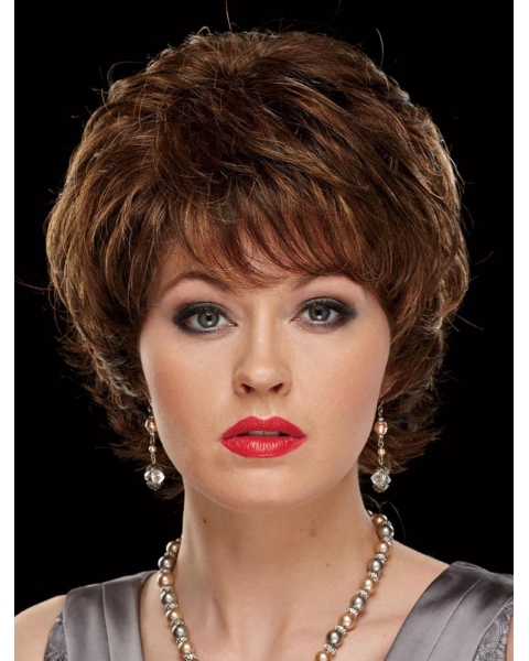 Fashional Chin Length Wavy Brown With Bangs Beautiful Wigs