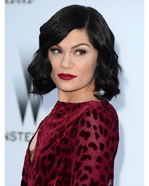 Gorgeous Black Wavy Chin Length Jessie J Wigs