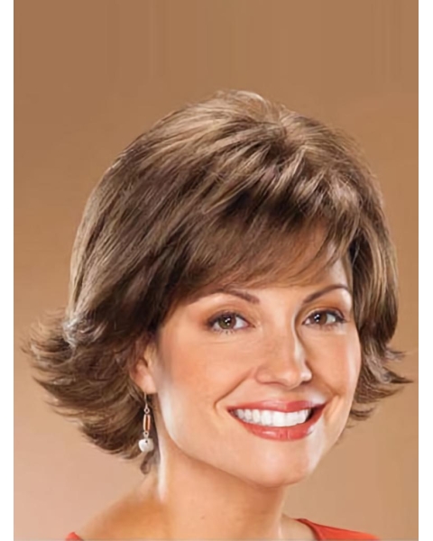 Modern Brown Wavy Chin Length Synthetic Wigs