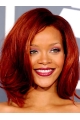 Rihanna Red With Simple Wavy 12 Inches Lace Front Human Wigs