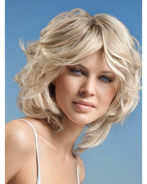 Young Fashion Platinum Blonde Chic Bobs Wavy Full Lace Human Wigs