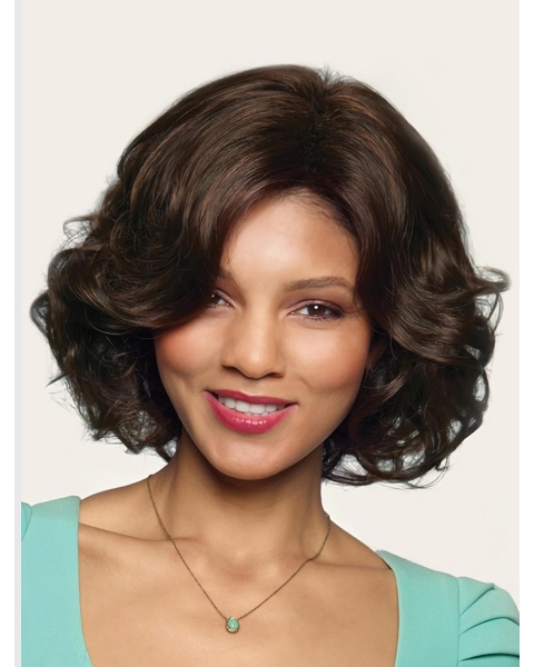 Pleasing Brown Wavy Chin Length Synthetic Wigs