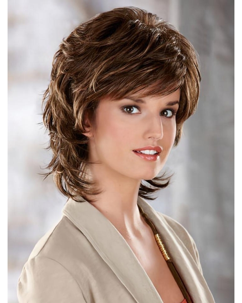 Tempting Brown Wavy Chin Length Classic Wigs