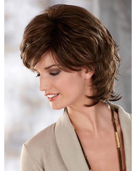 Tempting Brown Wavy Chin Length Classic Wigs