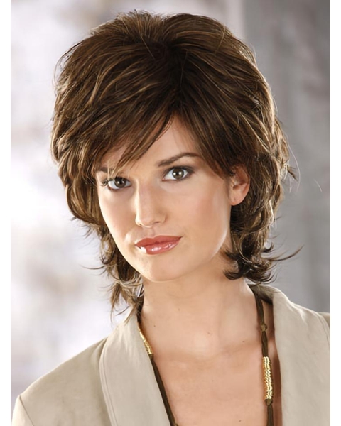 Tempting Brown Wavy Chin Length Classic Wigs