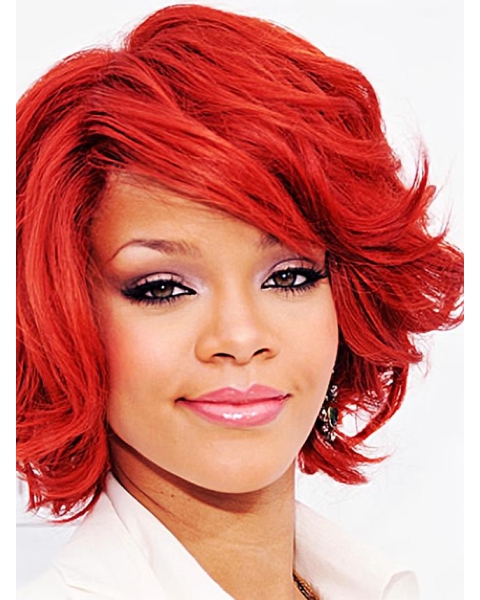 Light Red Chin Length Wavy Mono Wigs