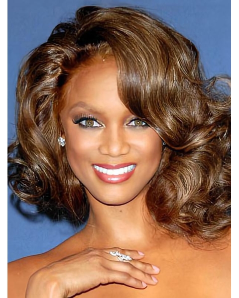 Tyra Banks Beautiful Classic Mid-length Wavy Glueless Lace Front Human Hair Wig 12 inches