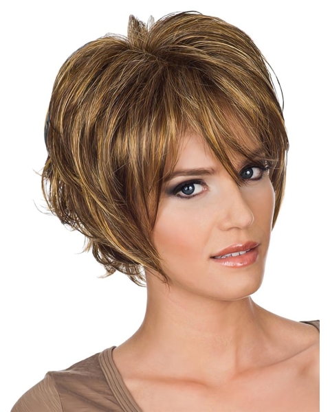 Style Auburn Layered Wavy Short Wigs