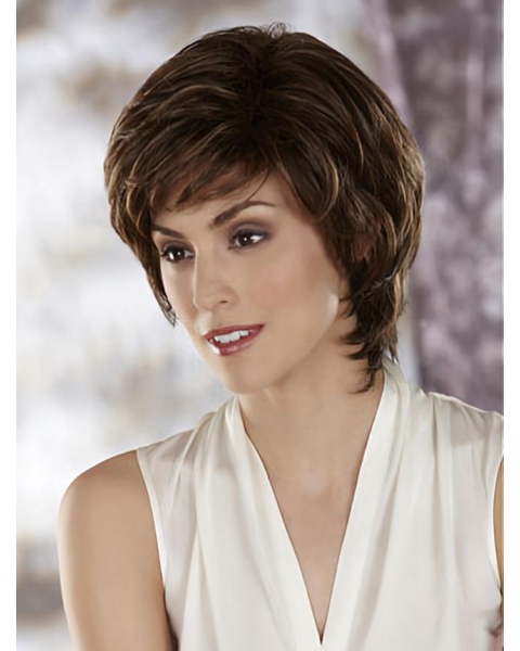 Affordable Brown Wavy Chin Length Classic Wigs