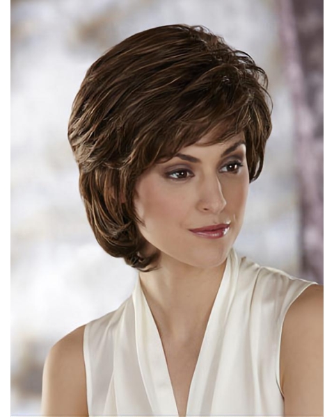 Affordable Brown Wavy Chin Length Classic Wigs