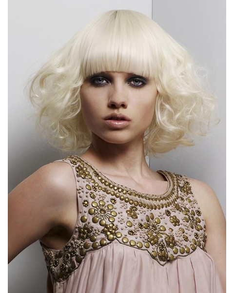 Young Fashion Platinum Blonde Beautiful Chin Length Wavy Full Lace Wigs