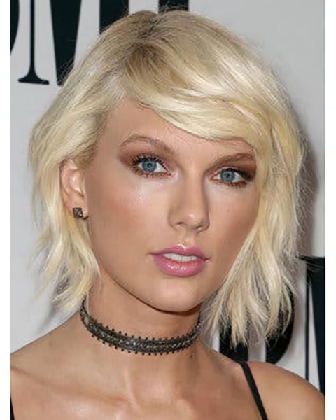 Lace Front Chin Length Platinum Blonde Wavy Layered Taylor Swift Wigs