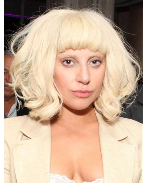 Wavy Blonde Lace Front Chin Length With Bangs Lady Gaga Wigs