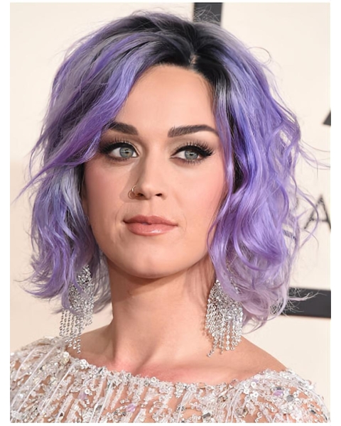 Wavy Purple Full Lace Chin Length Bobs Katy Perry Wigs