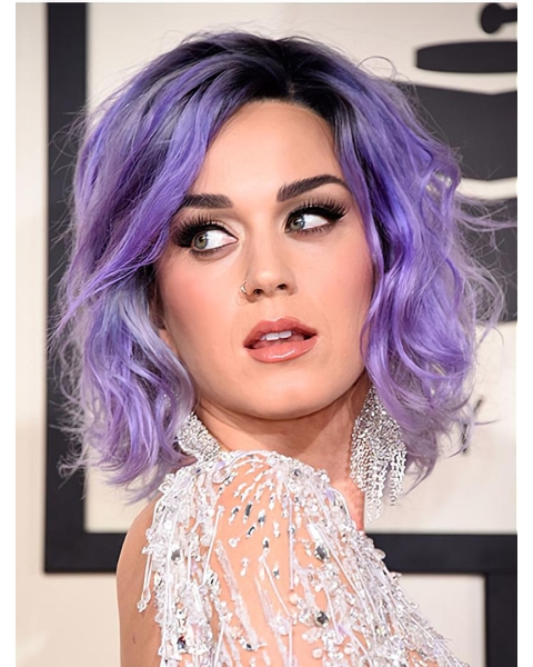 Wavy Purple Full Lace Chin Length Bobs Katy Perry Wigs