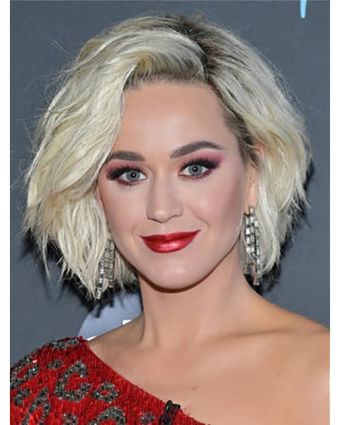 Wavy Grey Lace Front Chin Length Bobs Katy Perry Wigs