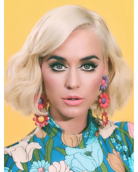 Wavy Platinum Blonde Lace Front Chin Length Bobs Katy Perry Wigs