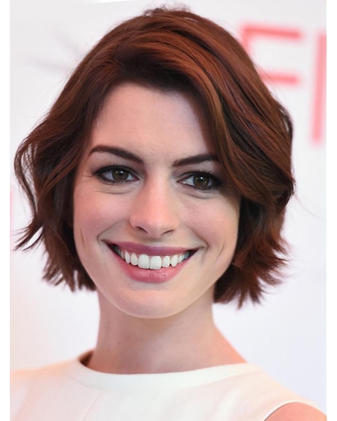 Wavy Auburn Lace Front Chin Length Bobs Anne Hathaway Wigs