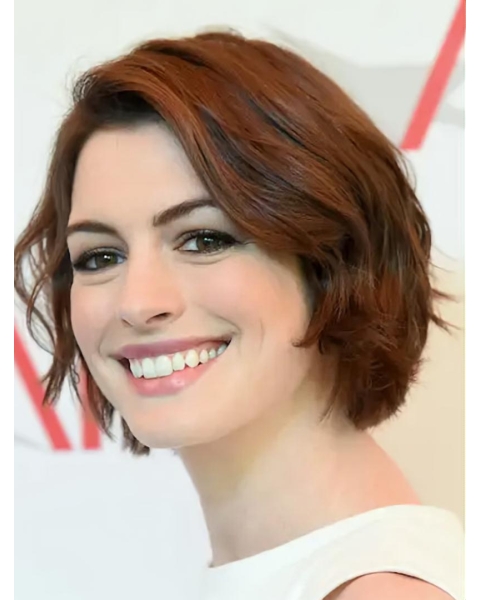 Wavy Auburn Lace Front Chin Length Bobs Anne Hathaway Wigs