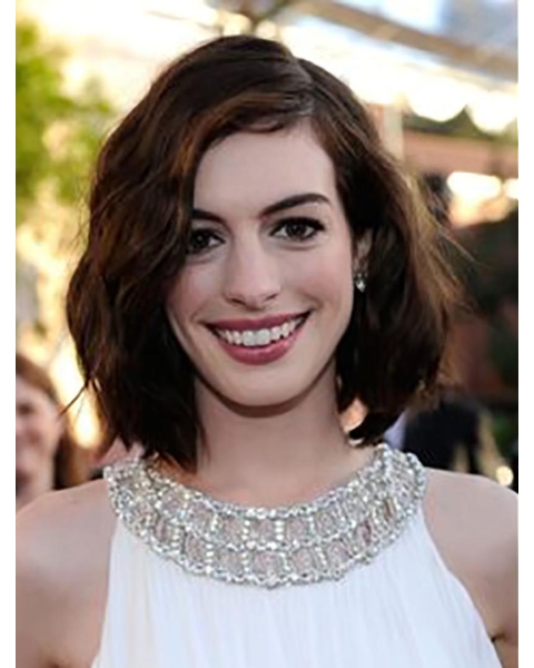 Wavy Brown Lace Front Chin Length Bobs Anne Hathaway Wigs