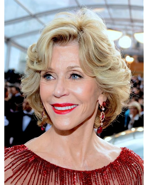 Blonde 10" Wavy Without Bangs Chin Length Jane Fonda Wigs