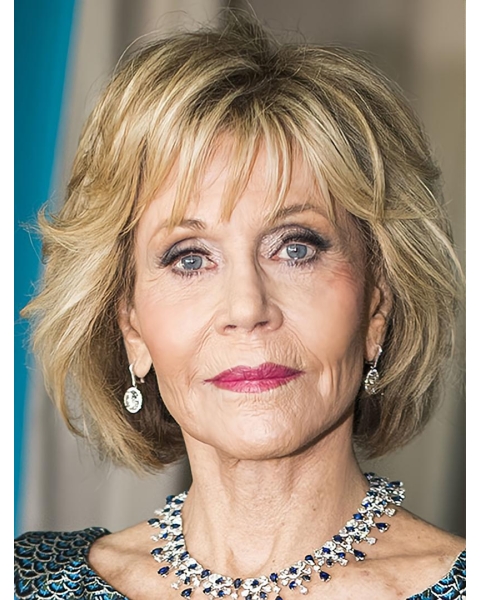 Blonde 10" Wavy Bobs Chin Length Jane Fonda Wigs