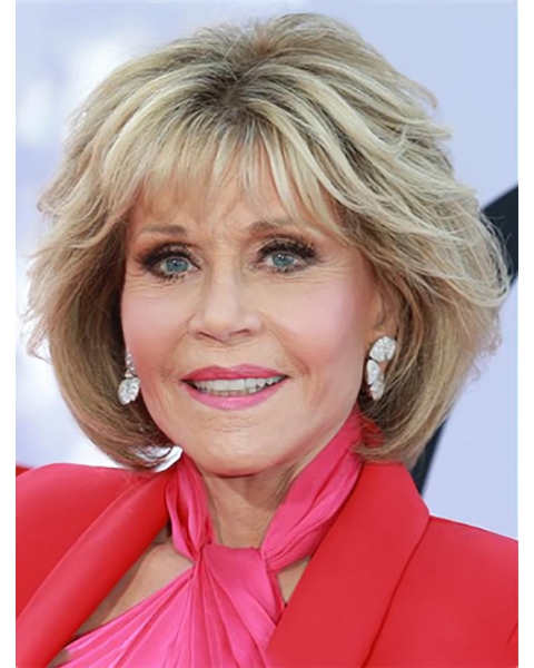 Blonde 12" Wavy Bobs Chin Length Jane Fonda Wigs