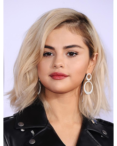 Wavy Chin Length Grey Synthetic Selena Gomez Wigs