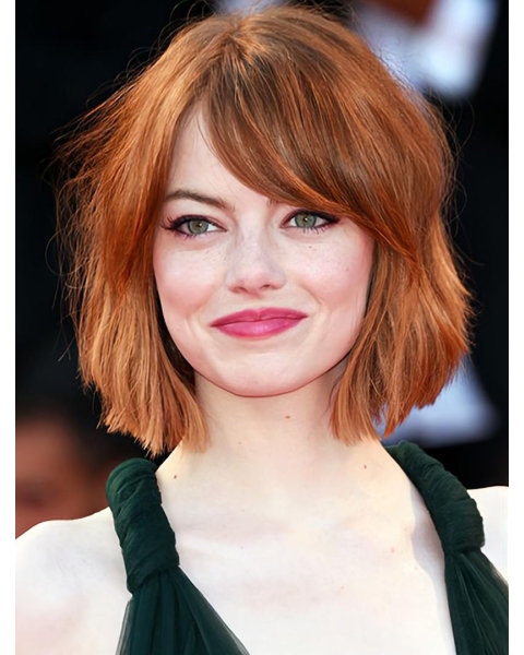 12" Capless Chin Length Auburn Bobs Emma Stone Wigs