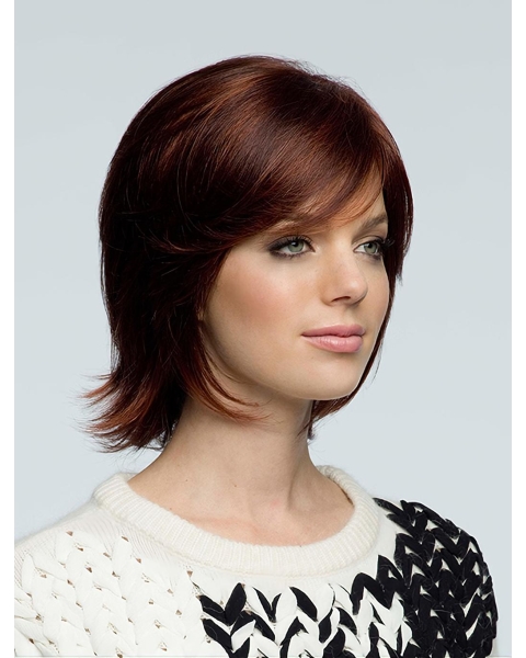 Brown Style Wavy Remy Human Hair Medium Wigs