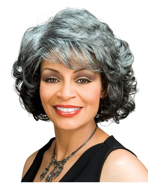 Unique Wavy Chin Length Synthetic Grey Wigs