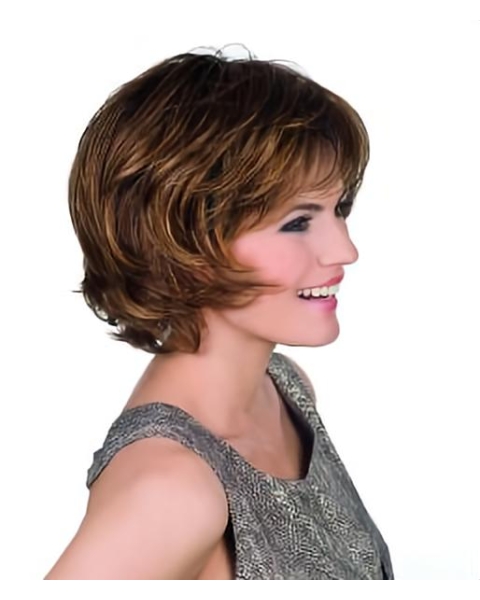 Soft Brown Wavy Chin Length Bob Wigs