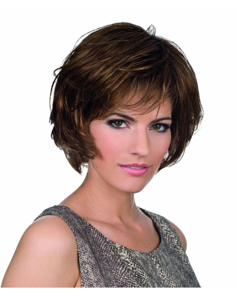 Soft Brown Wavy Chin Length Bob Wigs