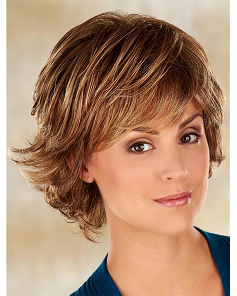 Glamorous Synthetic Brown Wavy Medium Wigs