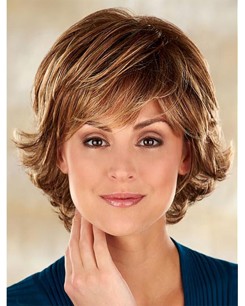 Glamorous Synthetic Brown Wavy Medium Wigs