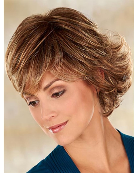 Glamorous Synthetic Brown Wavy Medium Wigs