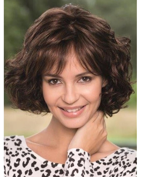 Shining Brown Wavy Chin Length Remy Human Lace Wigs