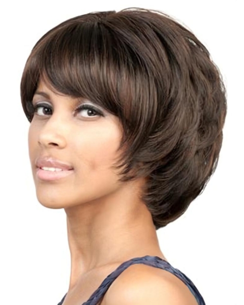 Sassy Brown Wavy Chin Length Bob Wigs