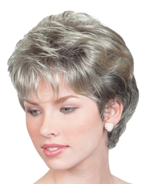 Flexibility Wavy Chin Length Synthetic Grey Wigs