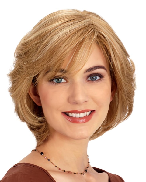 Convenient Blonde Wavy Chin Length Lace Front Wigs